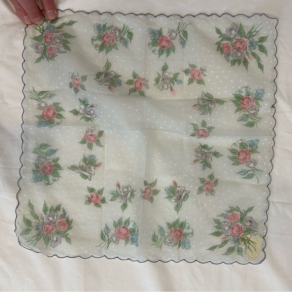 Hand Printed Nylon Floral Handkerchief Organdy Purple Sheer Vtg Elegant - Picture 5 of 6